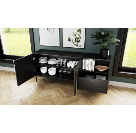 Lanzzi 180 Komoda Černý Mat /Černý Mat Černý Mat, Černý Mat 180x80