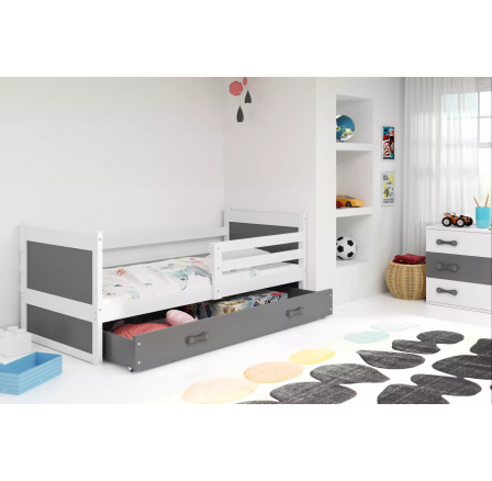 Dětská postel RICO 80x190 cm se šuplíkem, bez matrace, Bílá/Grafit