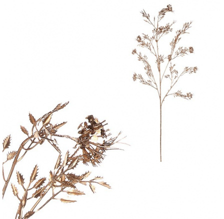 Umělá větev - drobné lístky a květy, zlatá