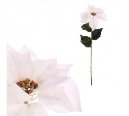 Vánoční růže - umělá řezaná s listy, bílý květ