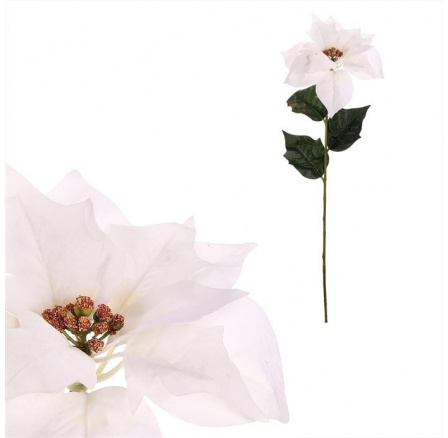 Vánoční růže - umělá řezaná s listy, bílý květ