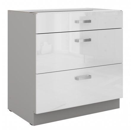 Dolní skřínka BIANCA - 80 D 3S BB, Šedá / Bílý lesk