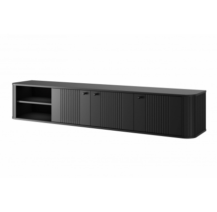 Závěsná Televizní komoda VESPER 3D, Černá/Černé úchyty