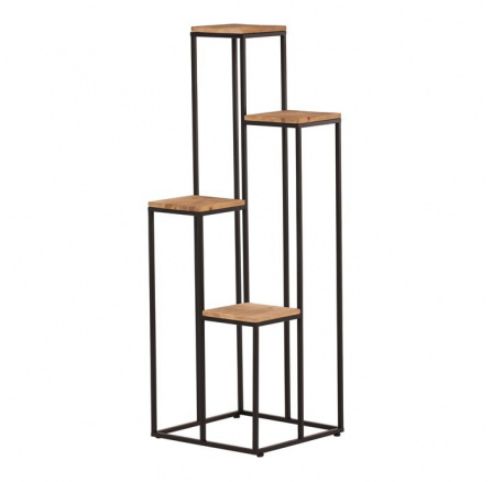 Stojan na květiny - 4 patrový, kov a dřevěná deska