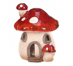 Houbový domeček - keramika, LED osvětlení, červený