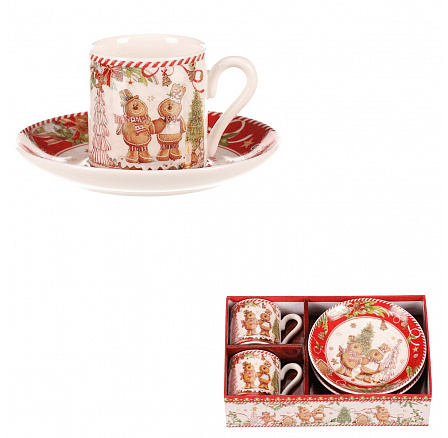 Hrnečky s podšálky - porcelán, dárkový set po 2 kusech, vánoční Hrnečky s podšálky - porcelán, dárkový set po 2 kusech, vánoční