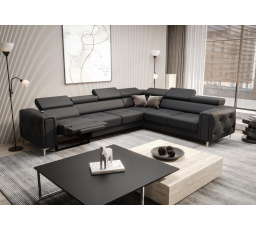 Rohová Kožená sedací souprava s funkcí , relax ORION I 325x255 cm - šedá , pravá