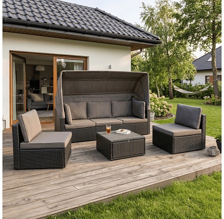 Sada Zahradního Nábytku CALIENTE Černá/Hnědá