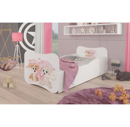 Dětská postel GONZALO s matrací a šuplíkem, 140x70 cm, Bílá/Two dogs