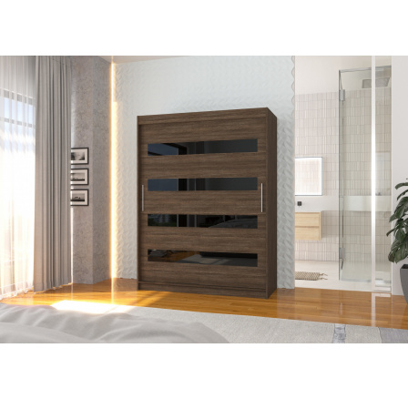 Posuvná skříň s lacobelem MARTINEZ 150 Choco+Black Lacobel