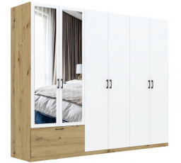 Šatní skříň ALTA 6D1S se zrcadlen, Dub Artisan/Bílá