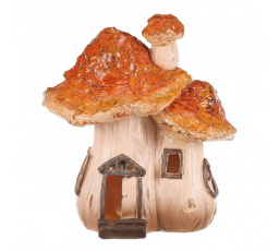 Houbový domeček - LED osvětl., dvojice, polyresin, oranžový