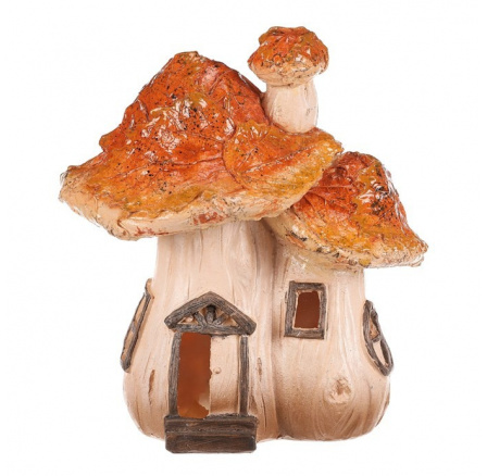 Houbový domeček - LED osvětl., dvojice, polyresin, oranžový