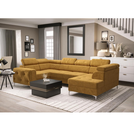 Rohová sedací souprava ORION MAX II s funkcí spaní 165x350x185 cm - žlutá, levá