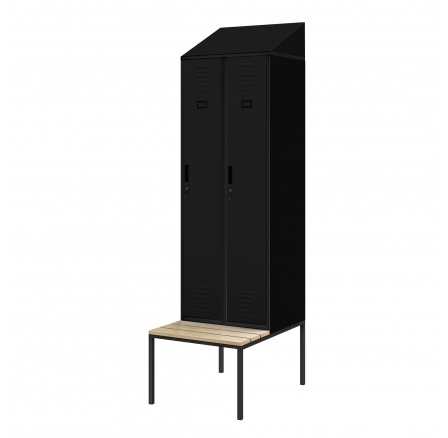 Šatní skříňka s lavičkou a stříškou KACPER II PRO, 600 x 2295 x 850 mm, černá