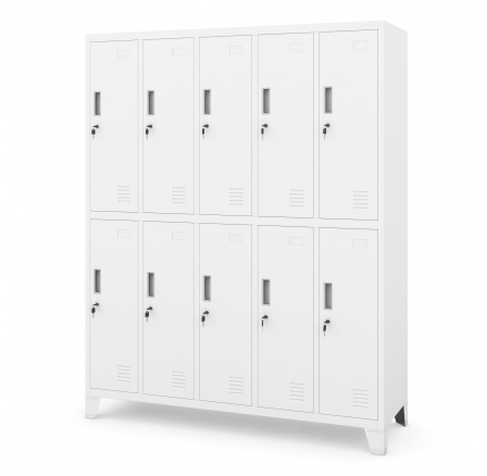 Kovová uzamykatelná šatní skříňka na oblečení s 10 boxy bílá: BARTEK 1360 x 1720 x 450 mm Kovová uzamykatelná šatní skříňka na oblečení s 10 boxy bílá: BARTEK 1360 x 1720 x 450 mm