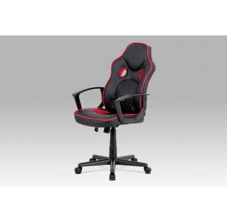 Kancelářská židle, černá ekokůže+červená látka, houpací mech, plast kříž