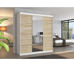 Posuvná skříň se zrcadlem BERGEN 200 Bílá+Sonoma