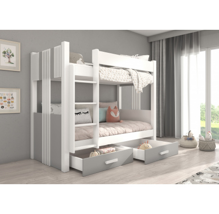 Dvoulůžková patrová postel ARTA 180x80 Bílá+Šedá