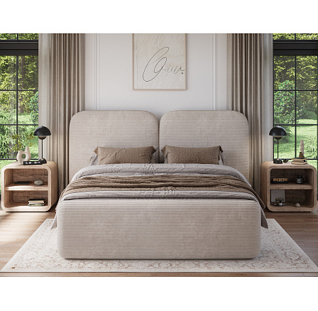 Bed Ollival 160x200 with metal frame and storage box, beige velvet Jarell 20 1