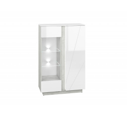 Vitrína LUMENS 04, stříbrný beton/lesklá bílá 