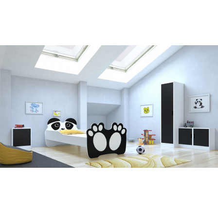 Dětská postel BEAR s matrací, 140x70 cm, Bílá/Černá