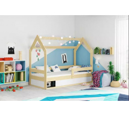 Dětská postel DOMEK s úložným prostorem s matrací, Přírodní