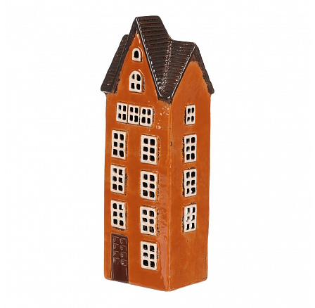 Domeček keramický - na čaj. svíčku, vysoký, patrový, oranžový Domeček keramický - na čaj. svíčku, vysoký, patrový, oranžový