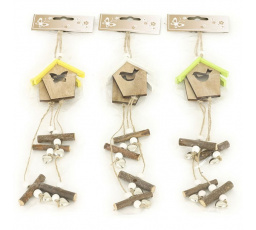 Budka - dřevěná závěsná dekorace, mix 3 barev, cena za balení (2 ks)