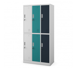 Kovová uzamykatelná šatní skříňka šedo-vicebarevná: s 6 boxy IGOR, 900 x 1850 x 450 mm