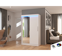 Posuvná skříň se zrcadlem a LED osvětlením BARIO 120 Bílá