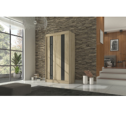 Šatní skříň KAREN 120, Sonoma/Černý Lacobel