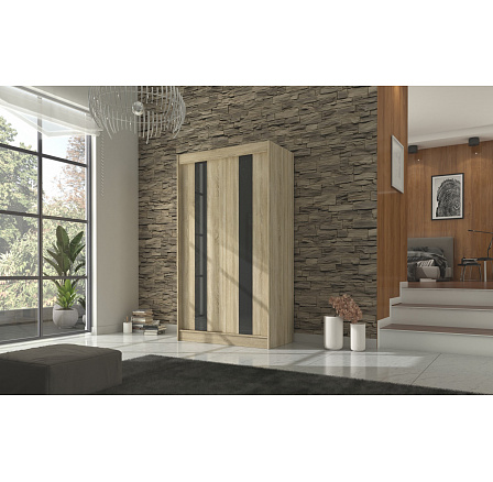 Šatní skříň KAREN 120, Sonoma/Černý Lacobel