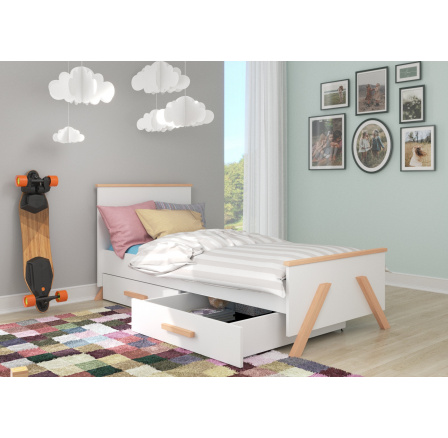 Postel KORAL 180x80 Bílá+Přírodní Buk