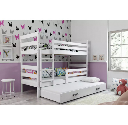 Dětská patrová postel ERYK 3 s přistýlkou 80x160 cm, včetně matrací, Bílá/Bílá
