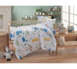 Krepové dětské povlečení do malé postýlky 90x135, 45x60 cm Dino nitěný knoflík