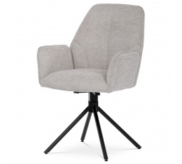 Jídelní židle v krémové látce s područkami, otočná s vratným mechanismem - funkce reset, kovové podnoží v černé barvě