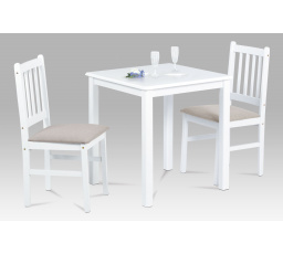 Jídelní set 1+2, stůl 69 x 69 x75 cm, masiv kaučukovník, bílý mat, šedé látkové sedáky