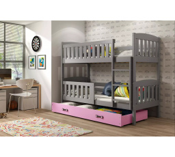 Dětská patrová postel KUBUS se šuplíkem 80x190 cm, bez matrací, Grafit/Růžová