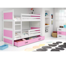Dětská patrová postel RICO se šuplíkem 80x160 cm, bez matrací, Bílá/Růžová