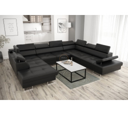 Rohová sedací souprava GALAXY MAX I s funkcí spaní 280X350X225 přírodní kůže - černá kůže, Pravá strana