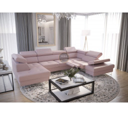 Rohová sedací souprava GALAXY MAX II , relax s funkcí spaní 215x350x170 přírodní kůže - pravá, Béžová kůže