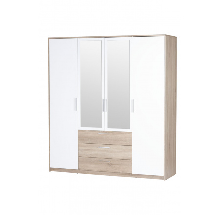 Šatní skříň MILO 02 4dvířková 3 šuplíky dub sonoma 3D / bílá Šatní skříň MILO 02 4dvířková 3 šuplíky dub sonoma 3D / bílá