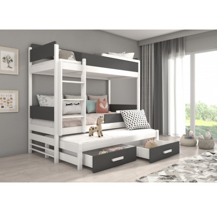Třílůžková patrová postel QUEEN 200x90 Bílá+Antracit