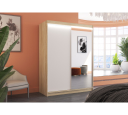 Posuvná skříň se zrcadlem a LED osvětlením JORDI 150 Sonoma+Bílá