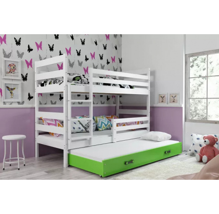 Dětská patrová postel ERYK 3 s přistýlkou 80x190 cm, včetně matrací, Bílá/Zelená