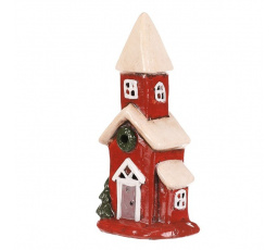 Domeček keramický - kostel, LED osvětl., červený s bílou střechou