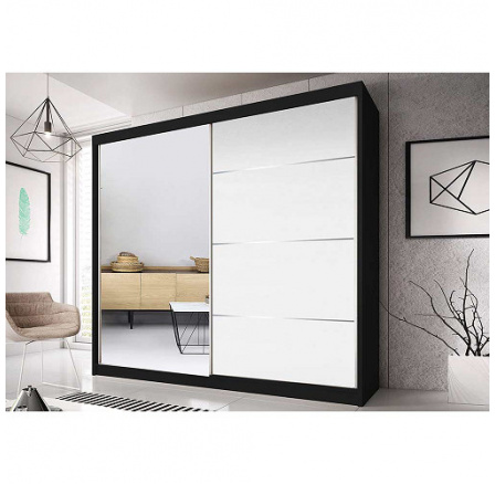 MATYLDA 35 (MULTI 35) - ŠATNÍ SKŘÍŇ 200- 2 dvéřová se zrcadlem - černá/bíla lesk (IZ) (K150-Z)