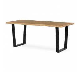 Stůl jídelní, 180x90x75 cm, MDF deska, dekor divoký dub, kovová nohy ve tvaru U, černý matný lak