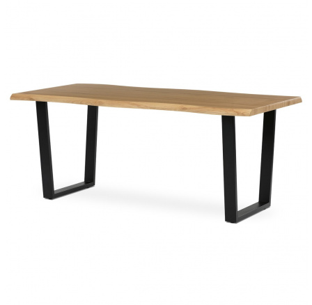 Stůl jídelní, 180x90x75 cm, MDF deska, dekor divoký dub, kovová nohy ve tvaru U, černý matný lak